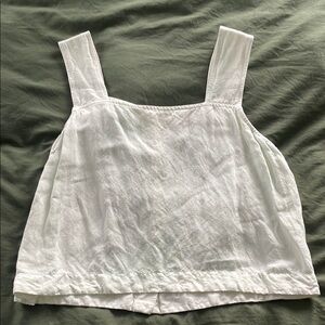 MADEWELL- Pale blue/green Sleeveless Linen blend Top - button detail on back!